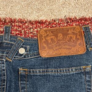 D&G by Dolce & Gabbana denim skirt with red tweed detailing